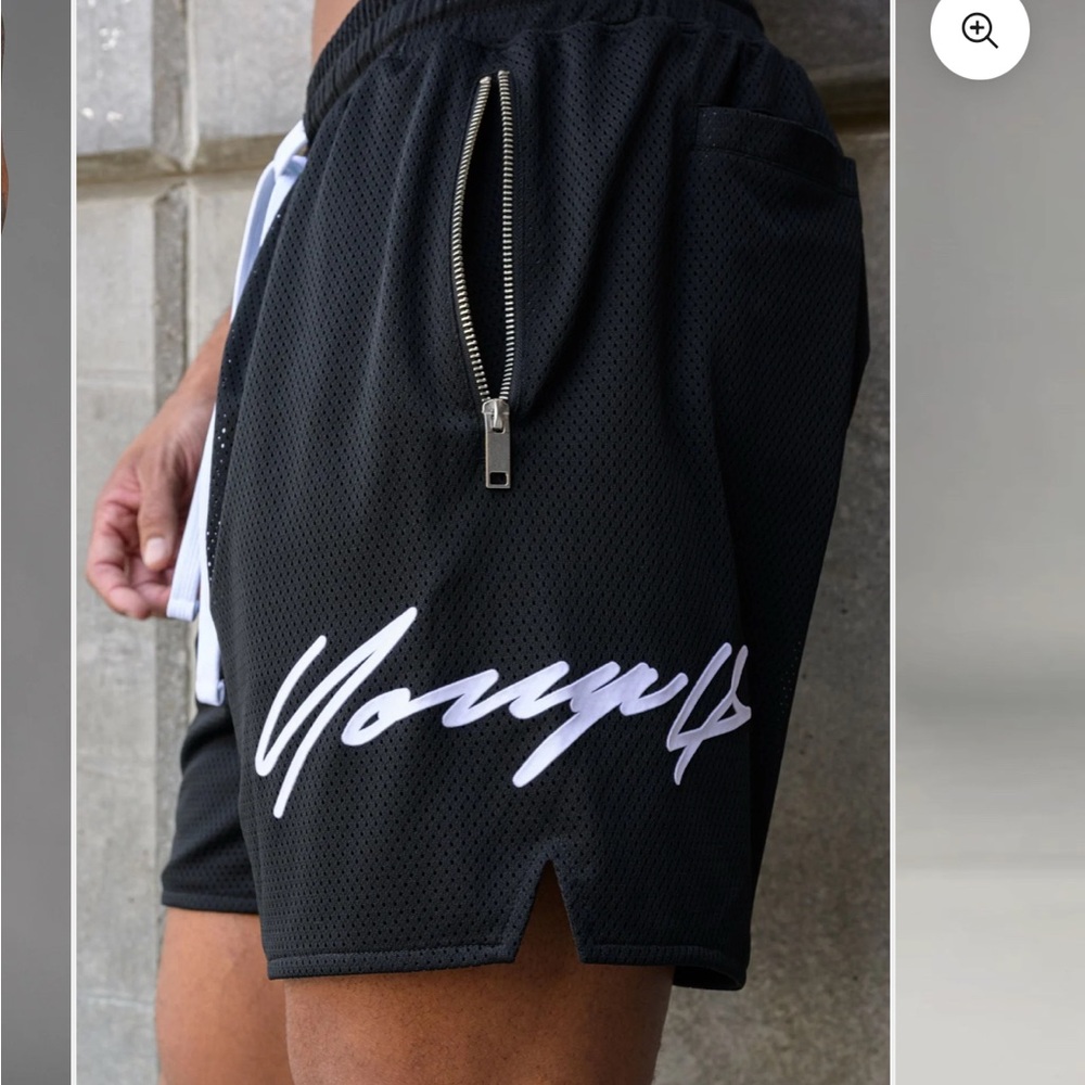 YoungLA Black Athletic Shorts with White Drawstring - Picture 6 of 7